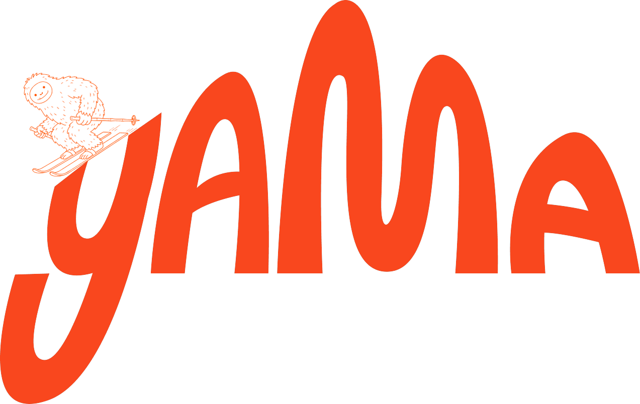 Yama Provisions — yeti skiing down the yaMa wordmark